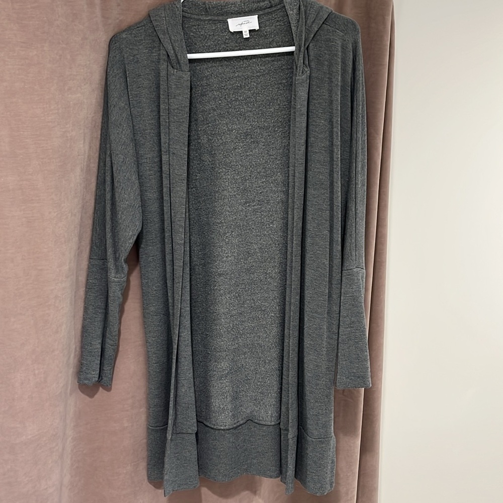 Soma WKND Soft Brushed Terry Hooded Cardigan Robe Grey Lounge Cozy Luxury - Picture 4 of 8